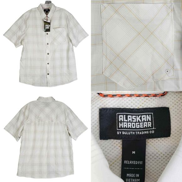 Alaskan Hardgear Duluth Mens 2XL Short Sleeve Beige Plaid Button Up Shirt New - Picture 1 of 15